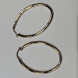 14k gold oblong oval diamond cut hoops earrings